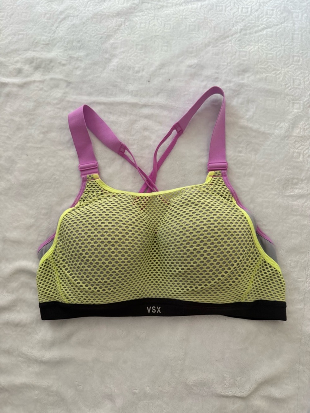 VSX Victoria’s Secret Neon Lime & Orchid Mesh Strappy Sports Bra 34C